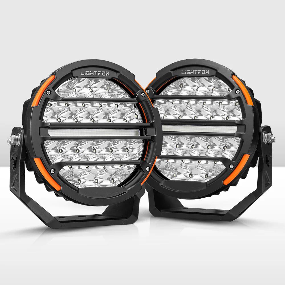 LIGHTFOX 9" Osram LED Driving Lights Round Black Spotlight DRL with wiring harness