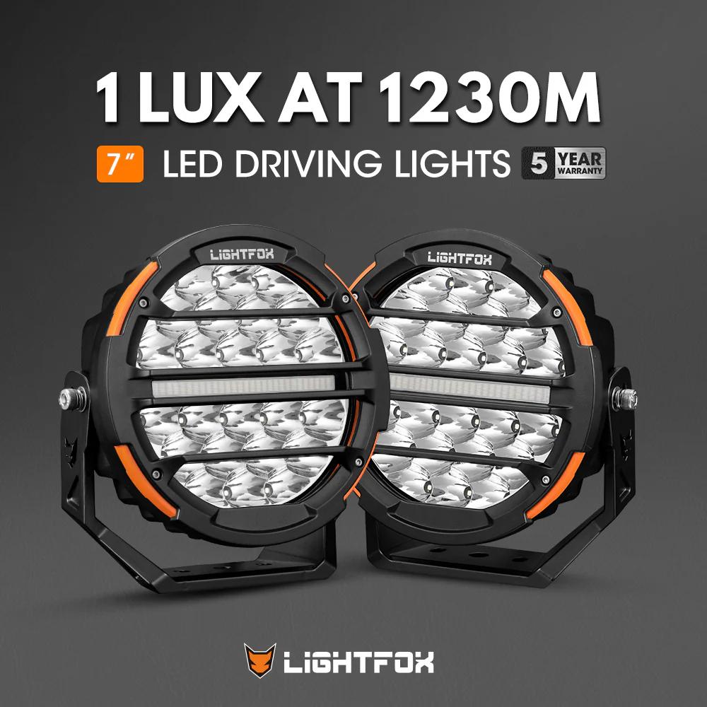 Lightfox Polaris Pair 7inch Osram LED Driving Lights 1Lux@1,230m IP68 15,972LM with wiring harness - Image 2